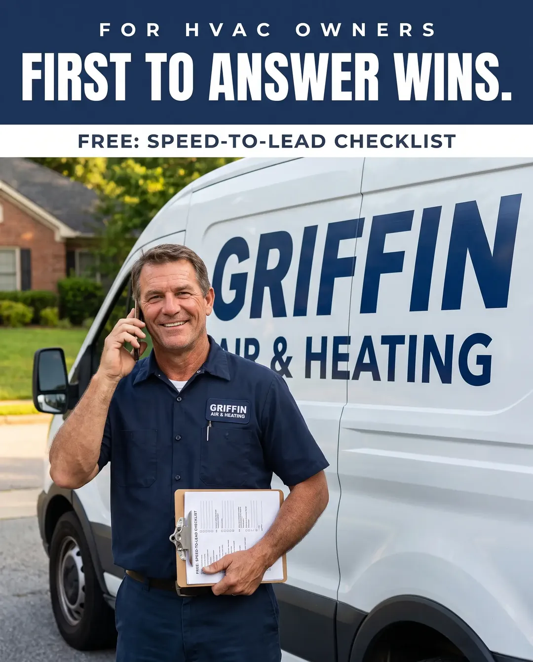 HVAC ad creative — Shows the after — every call answered, every job on the board.