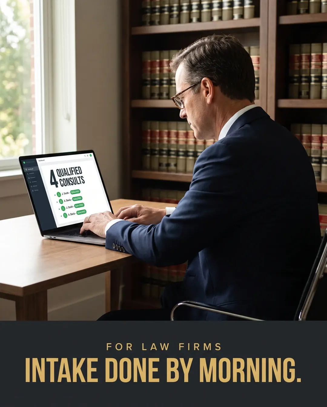 Legal ad creative — Shows the after — every call answered, every job on the board.