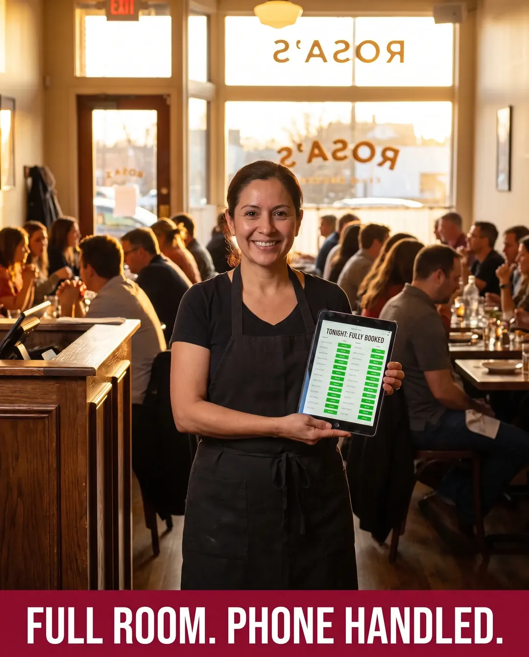 Restaurant ad creative — Shows the after — every call answered, every job on the board.