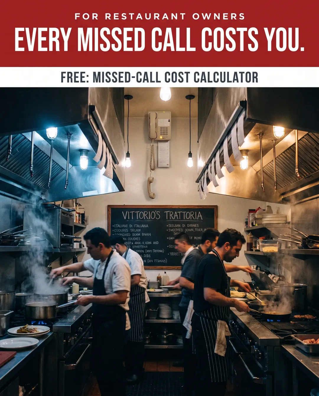 Restaurant ad creative — Names the moment a missed call turns into a lost job.