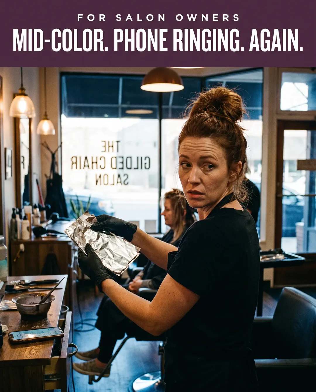 Salon ad creative — Names the moment a missed call turns into a lost job.
