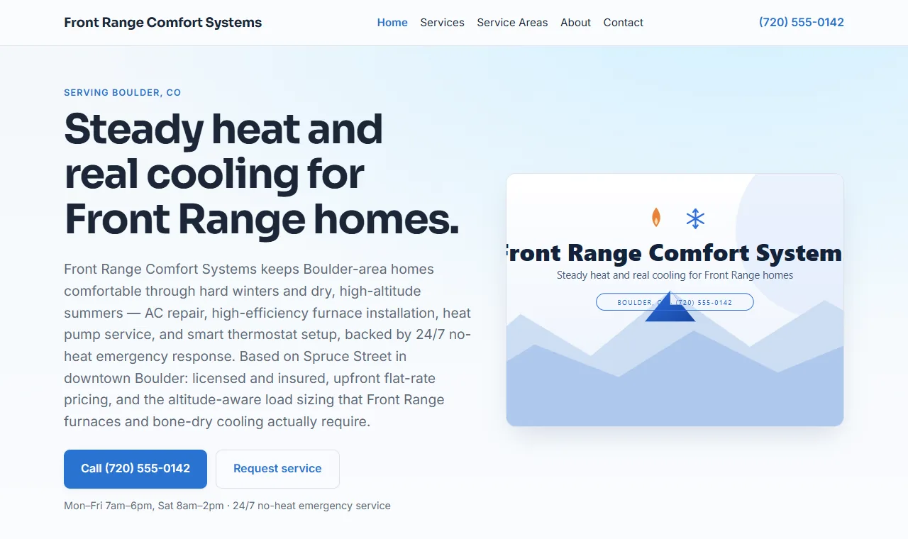 Homepage of the Front Range Comfort Systems demonstration site