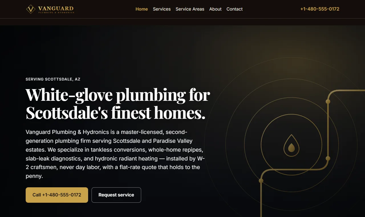 Homepage of the Vanguard Plumbing & Hydronics demonstration site