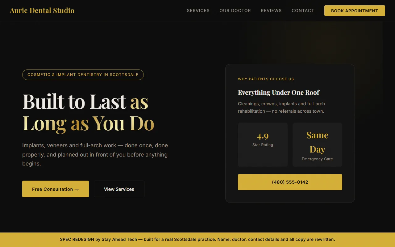 Our spec redesign of the home page for the same Scottsdale dental practice