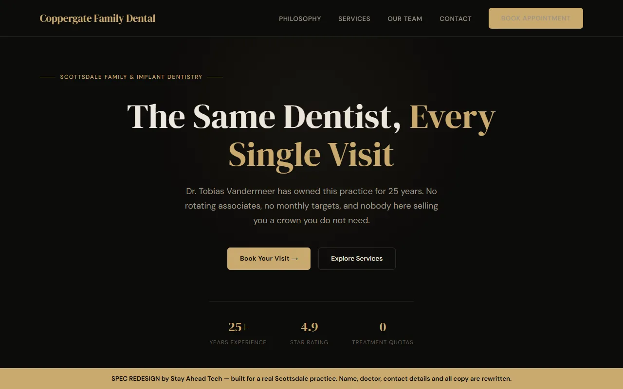 Our spec redesign of the home page for the same Scottsdale dental practice
